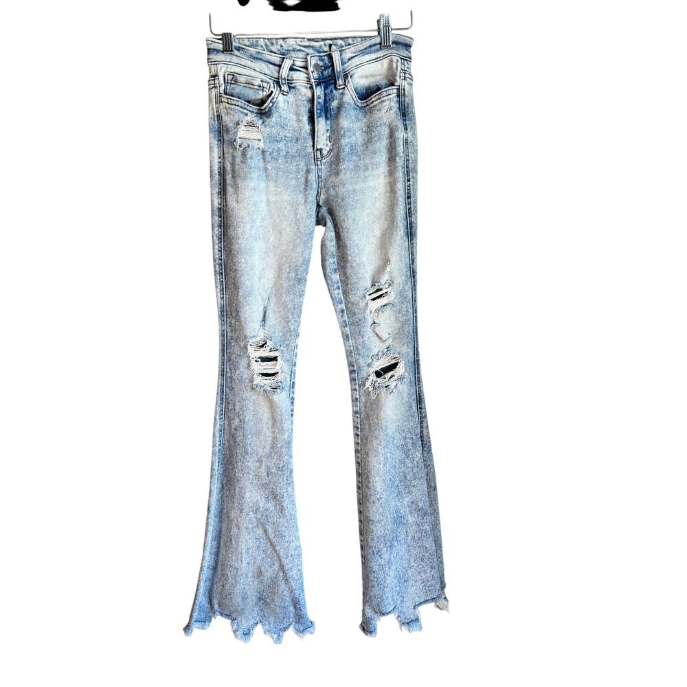 Flying Monkey Flare Jeans Distressed Acid Wash Raw Hem Women’s 26
